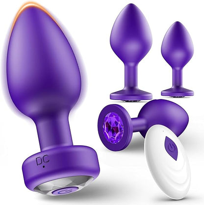 4-Piece Silicone Anal Training Kit with Remote-Controlled 10-Frequency Vibrating Butt Plugs