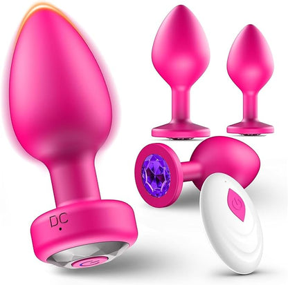 4-Piece Silicone Anal Training Kit with Remote-Controlled 10-Frequency Vibrating Butt Plugs