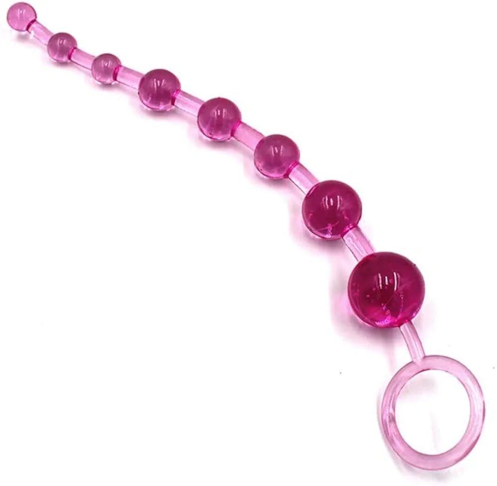 12-Inch Silicone 10-Bead Anal Chain with Pull Ring for Prostate Massage and Couples Play