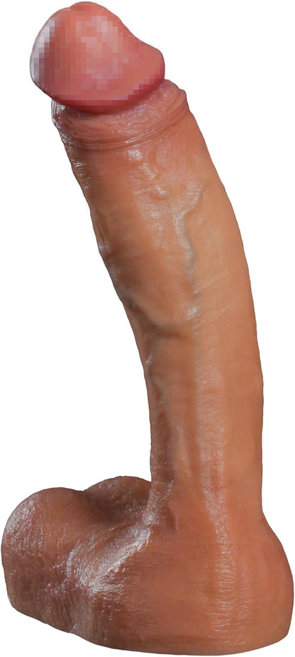9-Inch Realistic Black Liquid Silicone Dildo with Strong Suction Cup for Hands-Free Pleasure