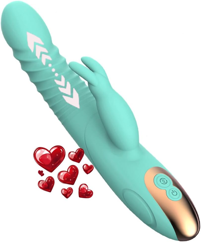 Thrusting Rabbit Vibrator, G Spot Clitoral Vibrator Waterproof & Rechargeable Realistic Silicone Dildo Vibrator with 3 Thrusting & 8 Vibrating Modes, Rose Sex Toys for Women