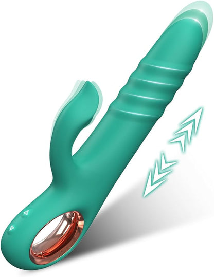 Dual-Action Rabbit Thrusting Vibrator with 10 Vibration and 10 Thrust Modes for G-Spot and Clitoral Stimulation