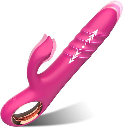 Dual-Action Rabbit Thrusting Vibrator with 10 Vibration and 10 Thrust Modes for G-Spot and Clitoral Stimulation