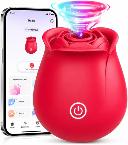 Rose App-Controlled Vibrator: 9-Mode Waterproof Sucking & Clitoral Stimulator for Couples