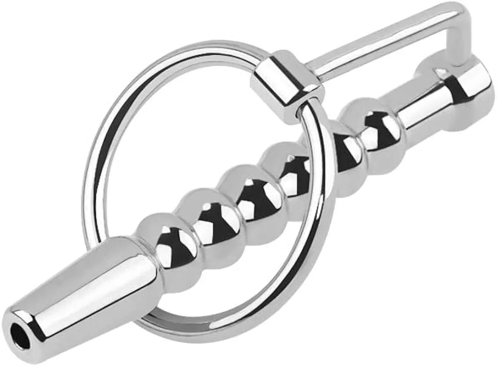 Stainless Steel Hollow Urethral Dilator and Penis Plug with Integrated Cock Ring for Men
