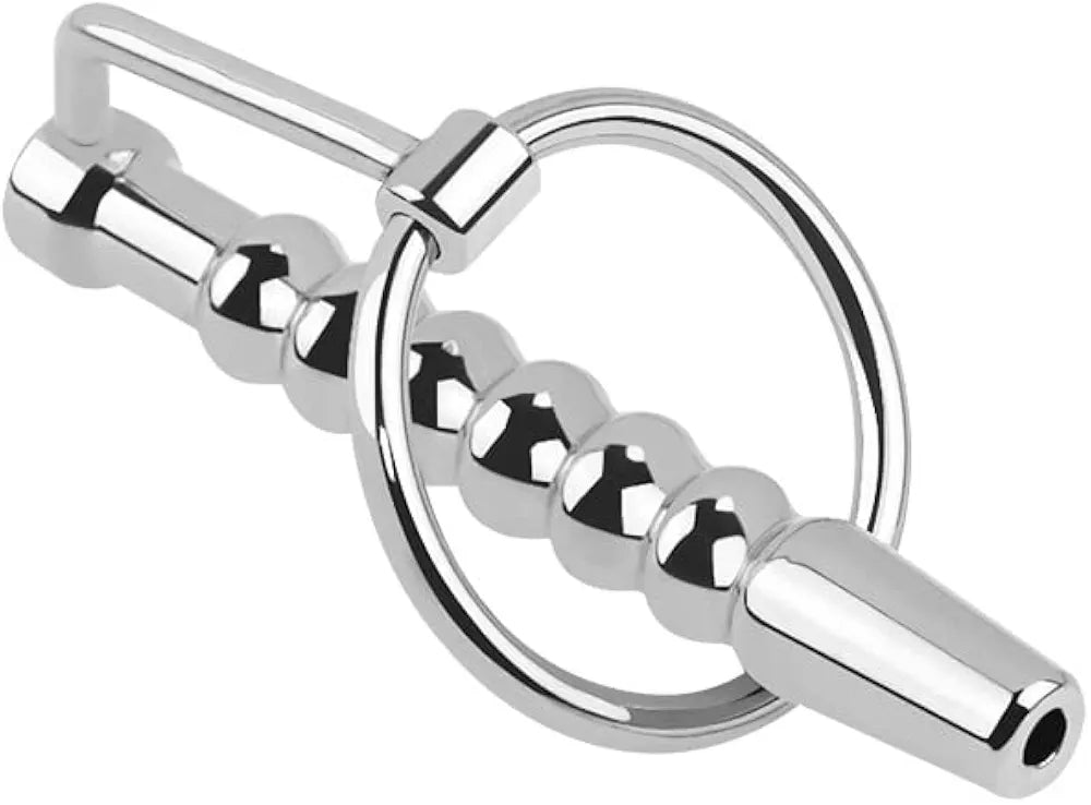 Stainless Steel Hollow Urethral Dilator and Penis Plug with Integrated Cock Ring for Men