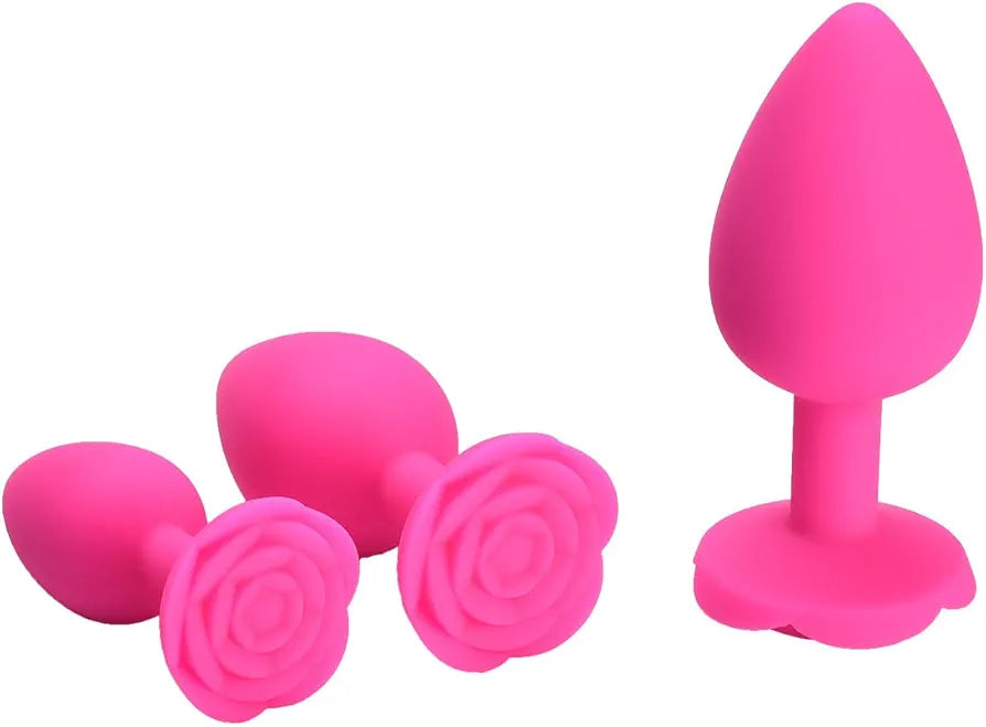 Silicone Rose-Shaped Anal Training Plug Set - 3 Piece Beginner to Advanced Prostate Massager Kit