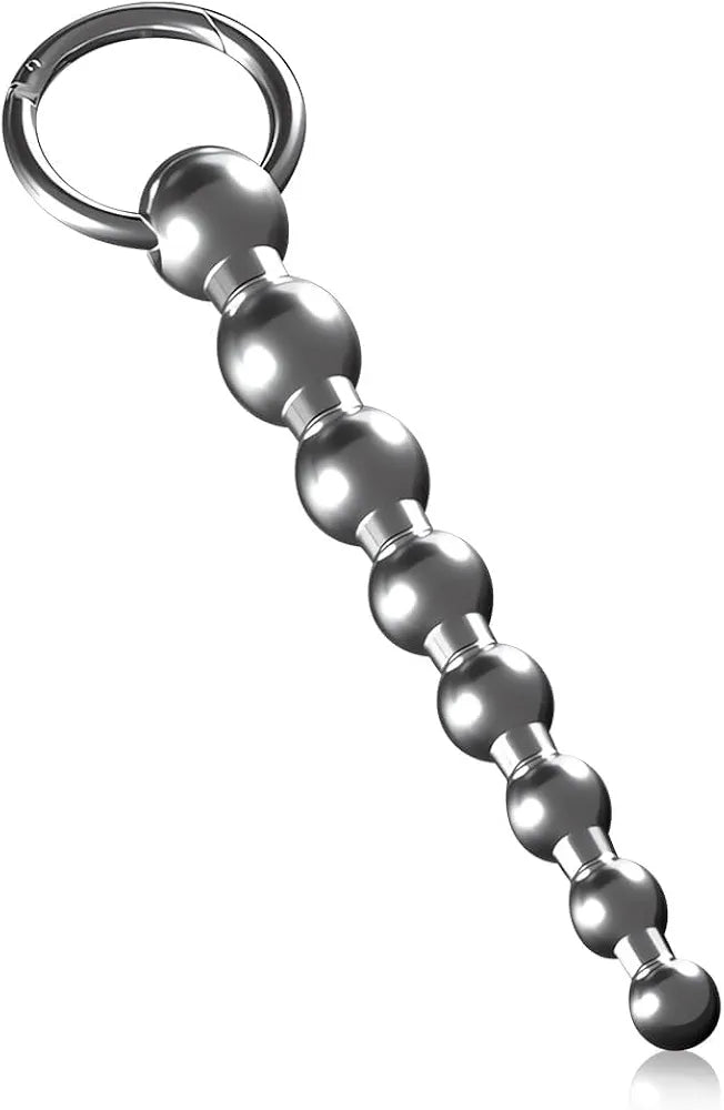 Stainless Steel Multi-Bead Urethral Sound and Dilator with Claspable O-Ring for Male Urethral Stimulation