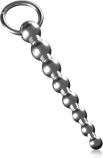 Stainless Steel Multi-Bead Urethral Sound and Dilator with Claspable O-Ring for Male Urethral Stimulation