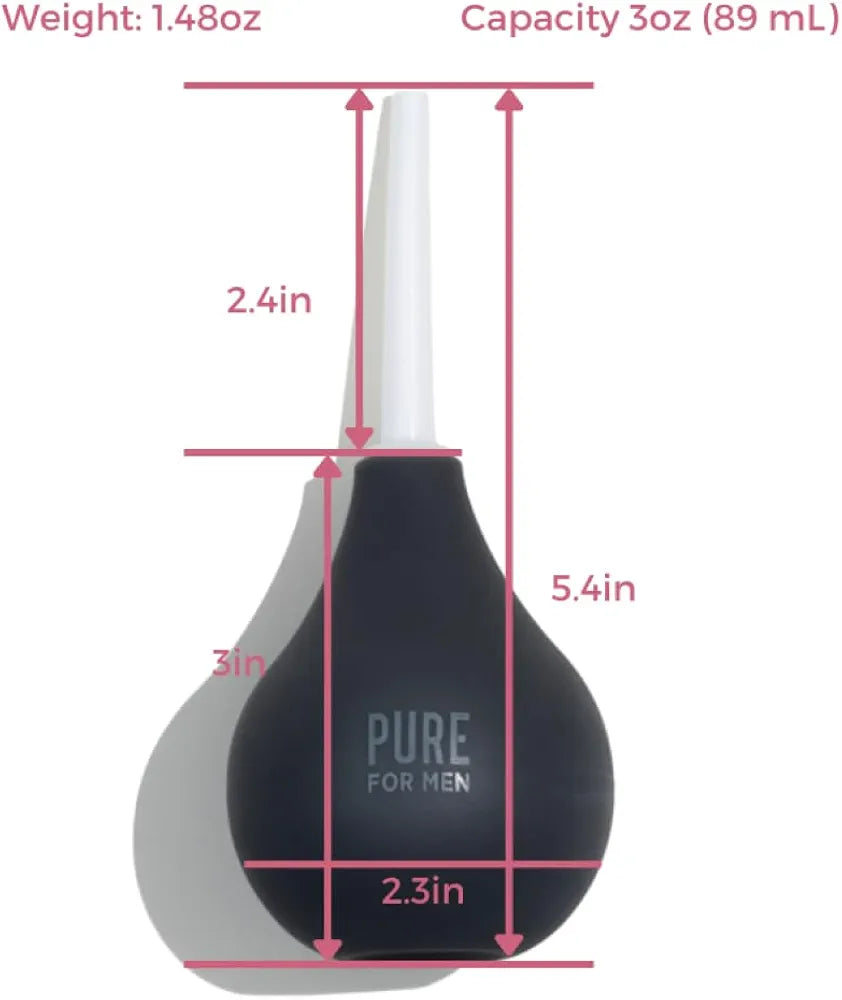 Pure for Men Bum Bulb: 3 oz Reusable Anal Douche and Enema Kit with Detachable Tip