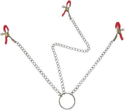 Adjustable Triple-Head Nipple Clamps with Connecting Chain for Couples Play