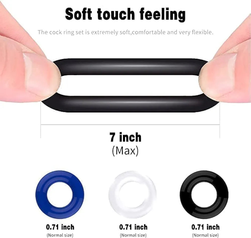 Premium Reusable Silicone Penis Enhancement Rings - 3 Pack