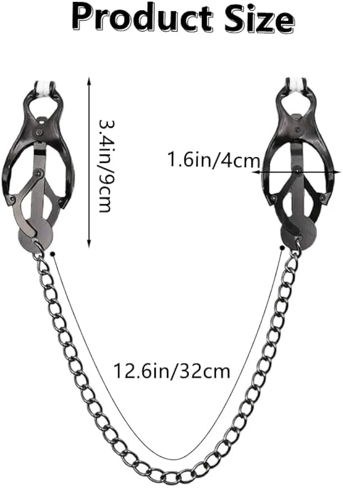Adjustable Nipple Clamps with Connecting Chain for Sensual Stimulation and Bondage Play