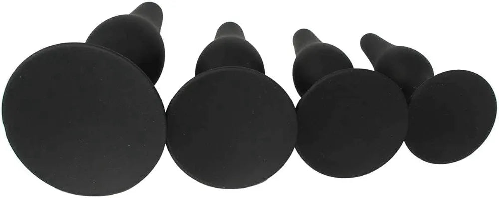 4-Piece Realistic Double-Ended Silicone Suction Cup Plug Set - Black