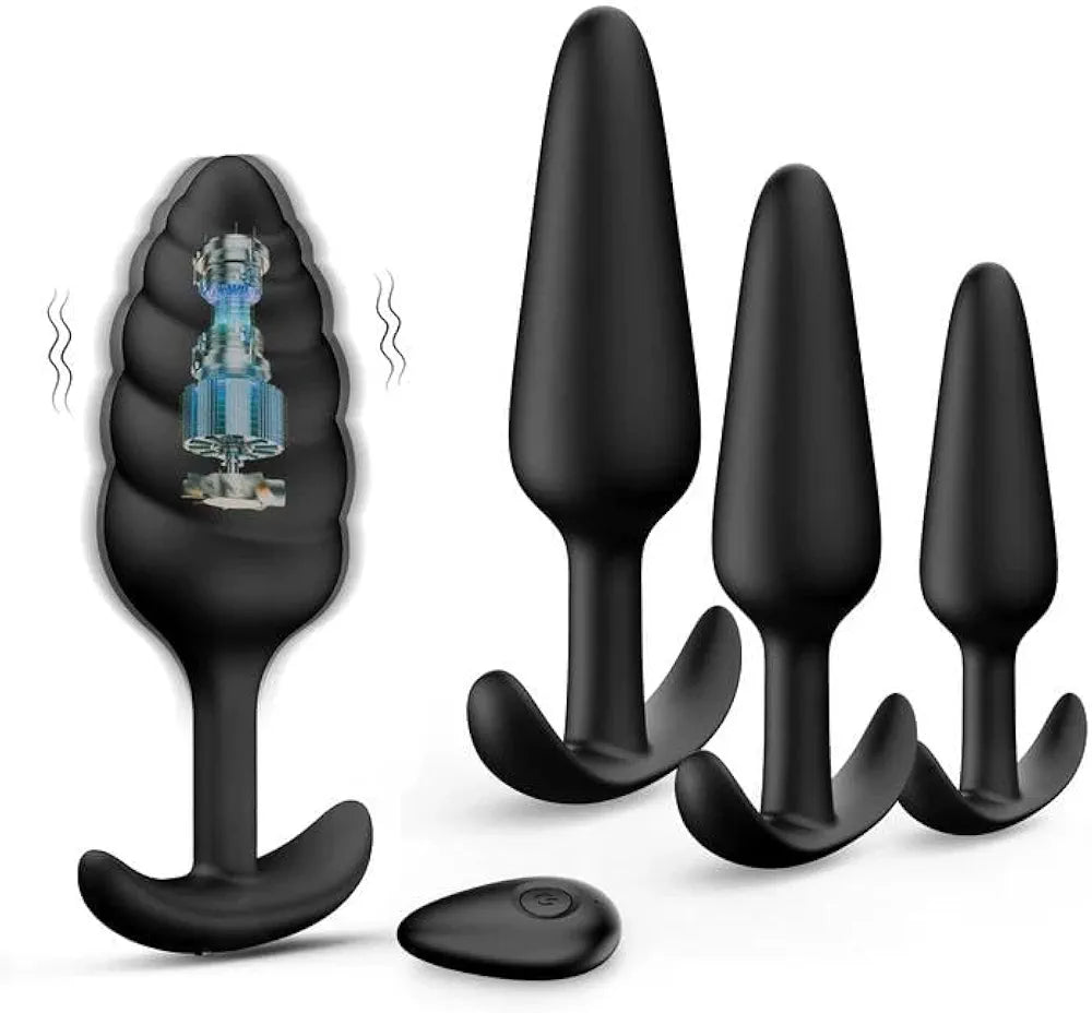 4-Piece Remote-Controlled Vibrating Anal Plug Set with 10 Vibration Modes