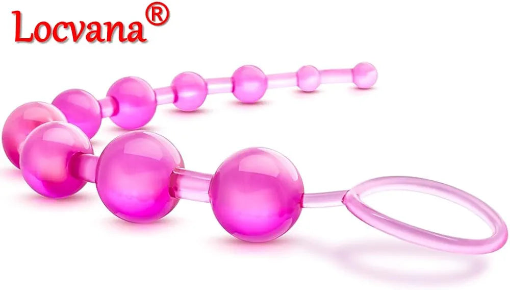12-Inch Silicone 10-Bead Anal Chain with Pull Ring for Prostate Massage and Couples Play