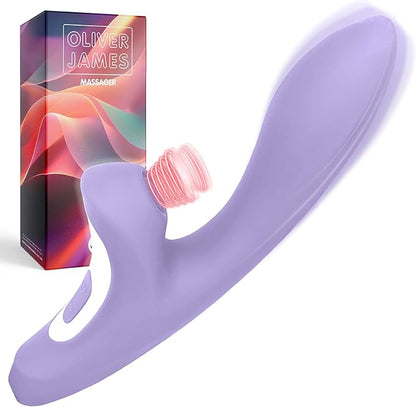Premium Dual-Motor Rabbit Wand Vibrator with 14 Tapping and Vibration Modes - Waterproof Silicone G-Spot and Clitoral Stimulator