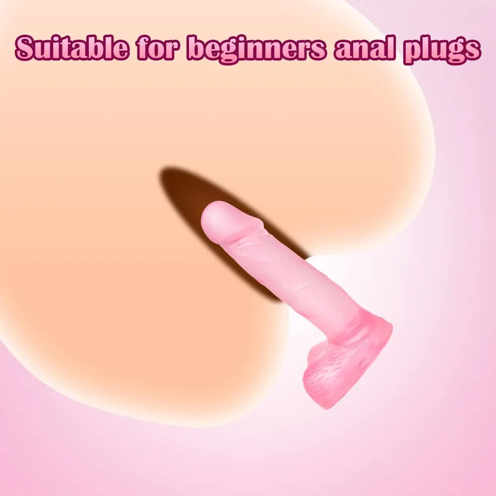 4-Inch Realistic Curved Anal Dildo with Balls - Soft Beginner-Friendly Sex Toy for Men and Women