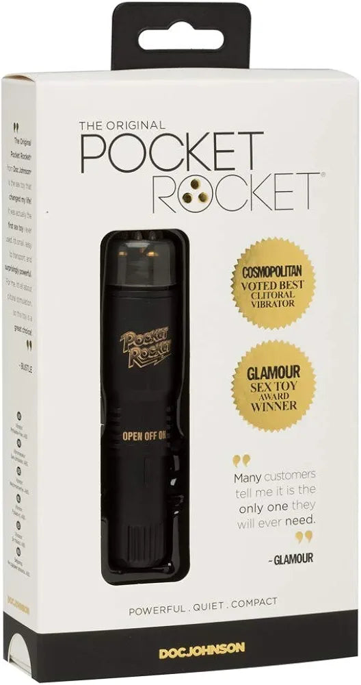 Doc Johnson Pocket Rocket Discreet Clitoral Vibrator - Compact & Powerful Black Massager