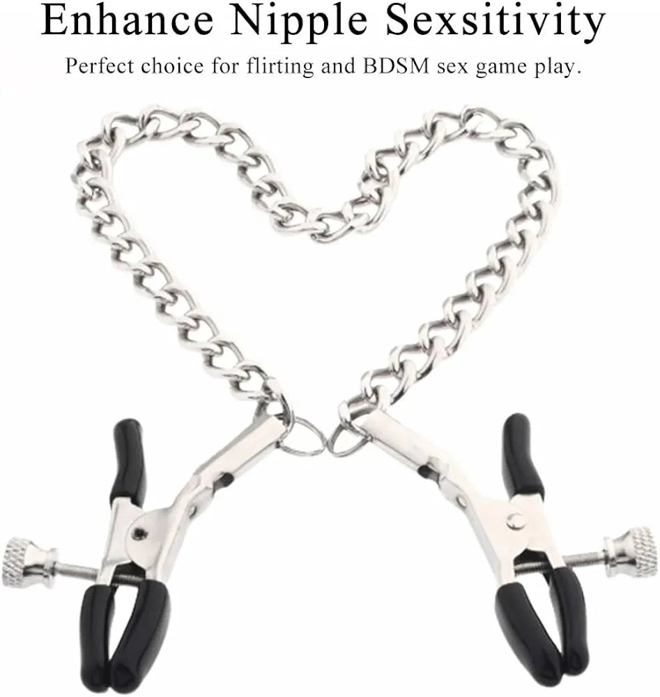 Adjustable Nipple Clamps with Chain for Couples Sensual Stimulation