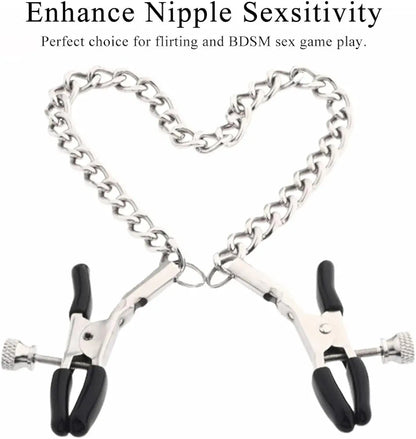 Adjustable Nipple Clamps with Chain for Couples Sensual Stimulation