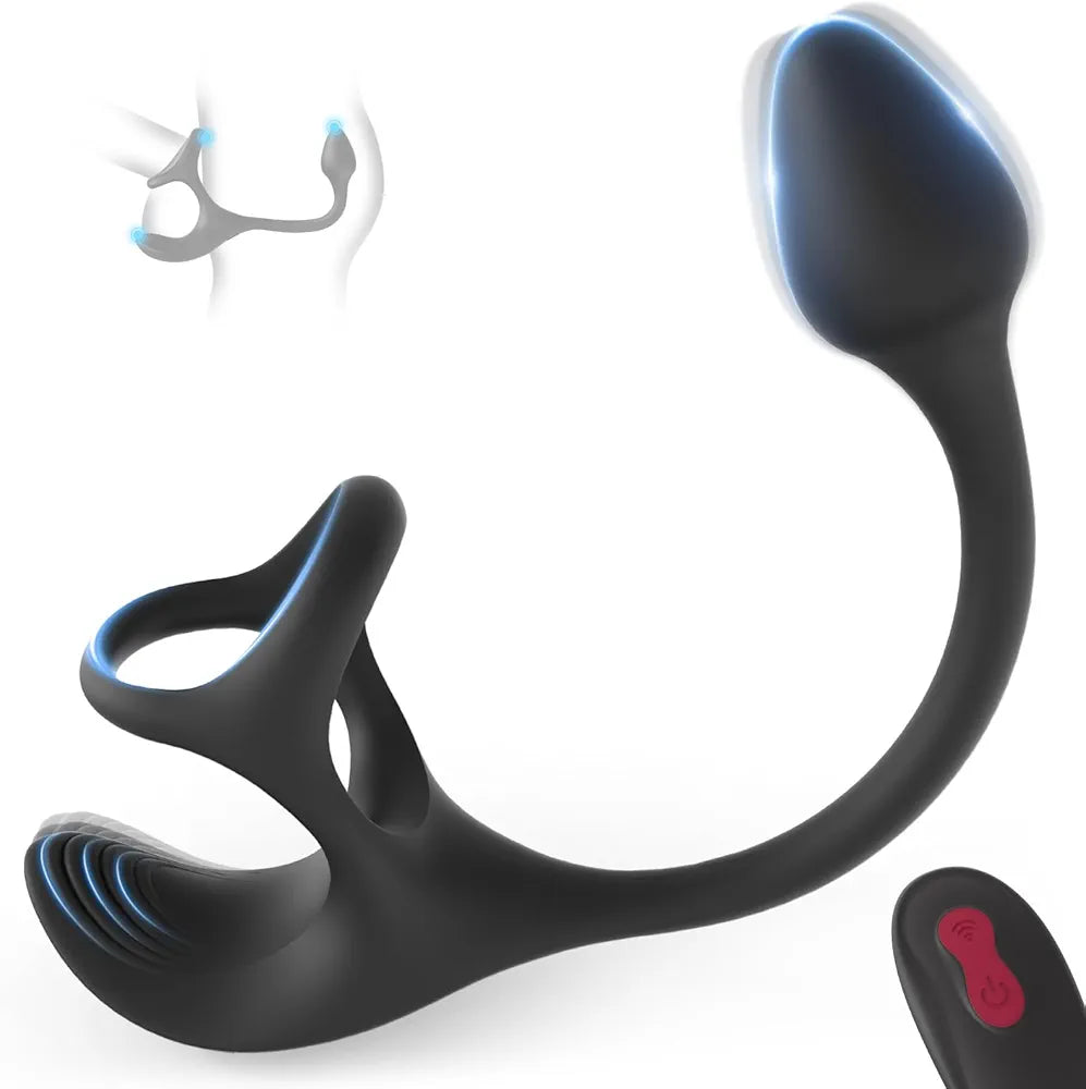9-Speed Remote Controlled Prostate Massager and Vibrating Penis Ring for Men