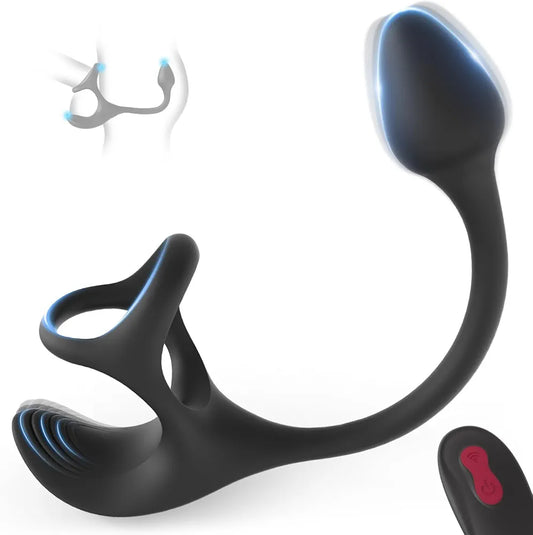 9-Speed Remote Controlled Prostate Massager and Vibrating Penis Ring for Men