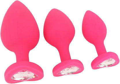 3-Piece Heart-Shaped Jeweled Silicone Butt Plug Training Set
