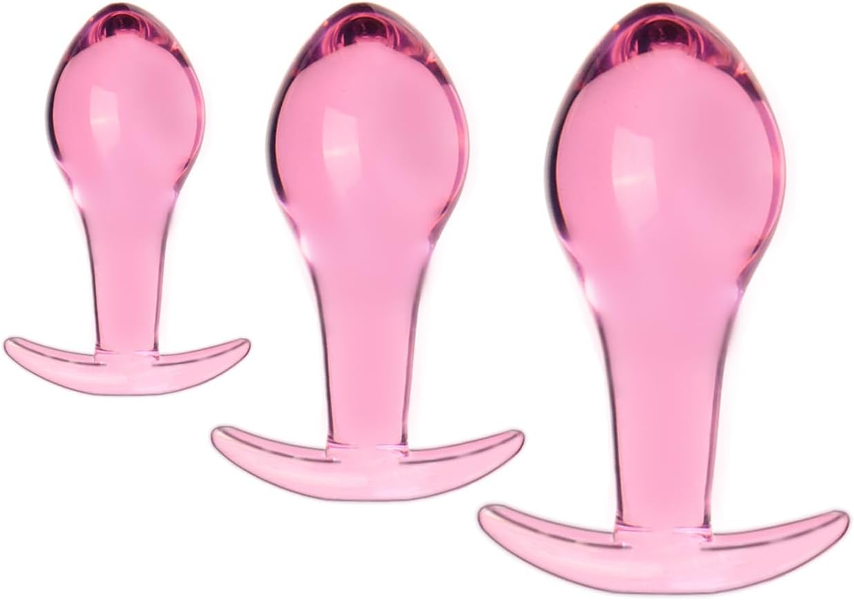 3-Piece Crystal Glass Anal Plug Set with Safety Base for Beginners