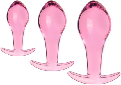 3-Piece Crystal Glass Anal Plug Set with Safety Base for Beginners