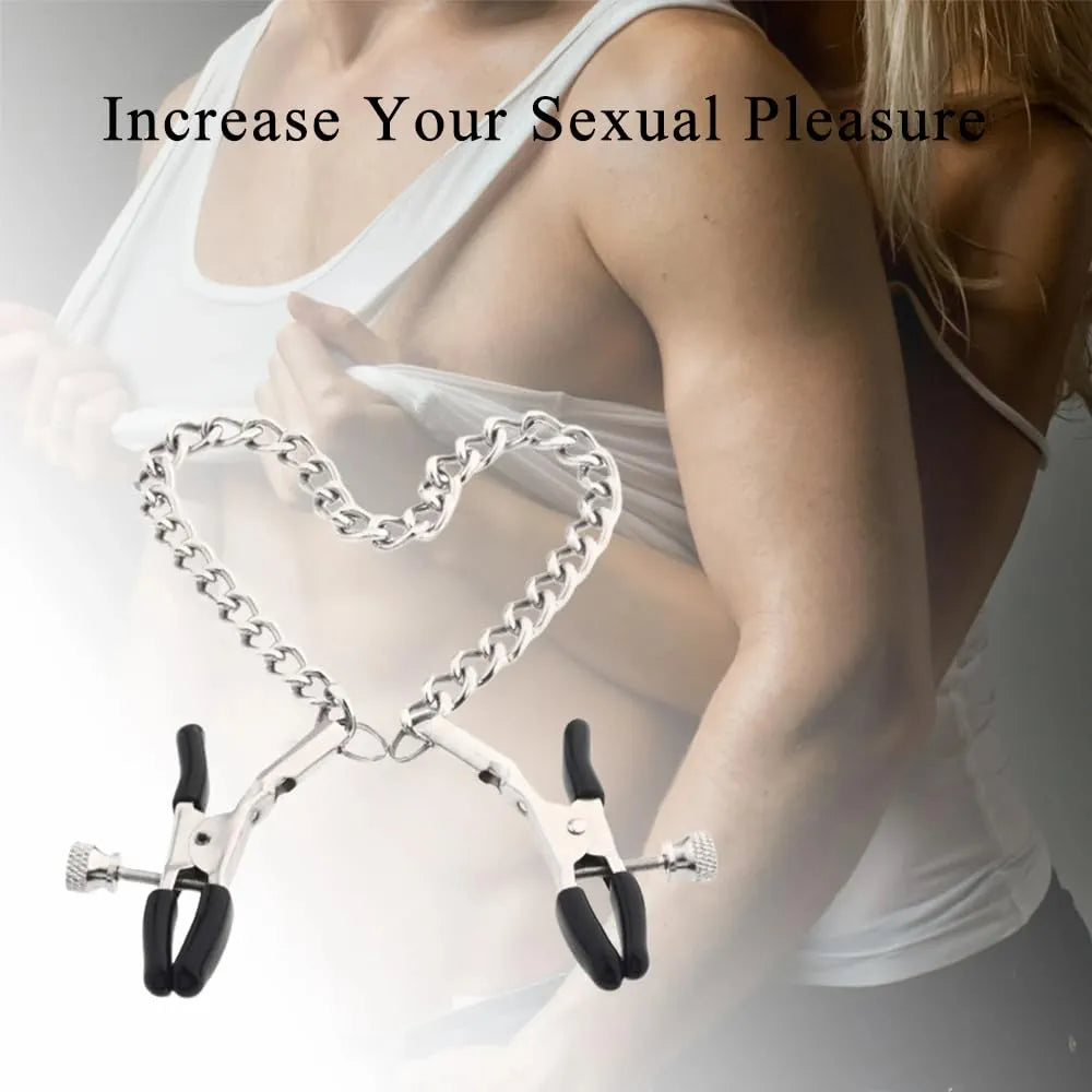 Adjustable Nipple Clamps with Chain for Couples Sensual Stimulation