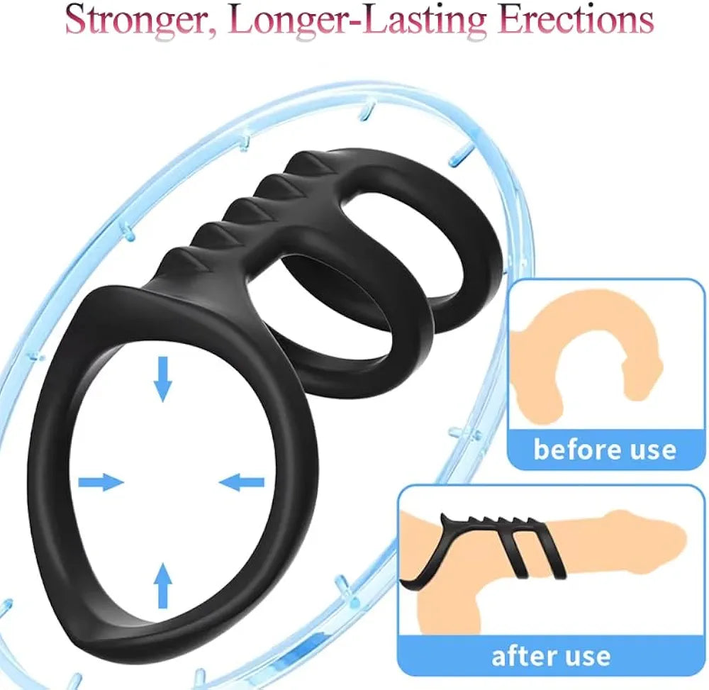 Silicone Cock Ring, Penis Sleeve Sex Toys Triple Cock Rings for Male Penis Enlarger Penis Extender Delay Ejaculation Enhance Erection Ball Stretcher