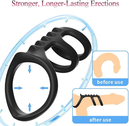 Silicone Cock Ring, Penis Sleeve Sex Toys Triple Cock Rings for Male Penis Enlarger Penis Extender Delay Ejaculation Enhance Erection Ball Stretcher