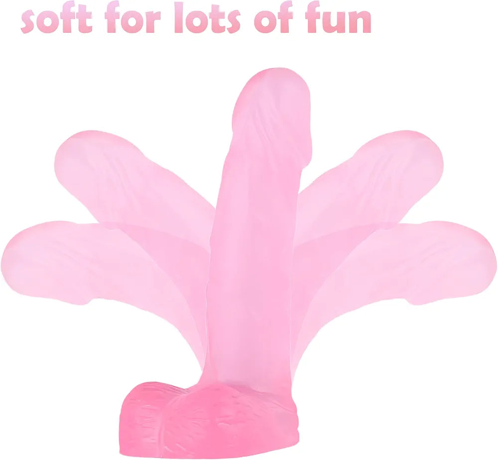4-Inch Realistic Curved Anal Dildo with Balls - Soft Beginner-Friendly Sex Toy for Men and Women