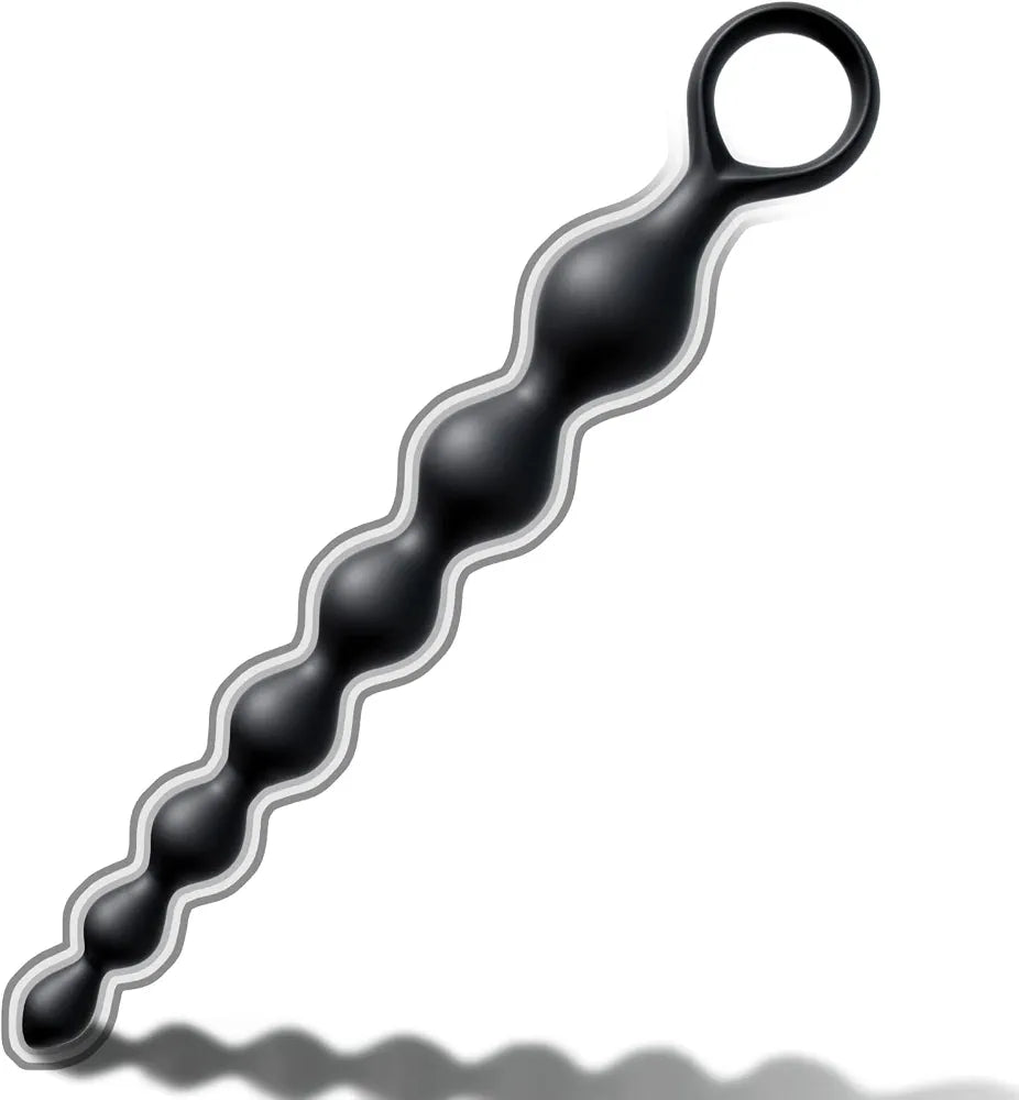 7-Ball Flexible Silicone Anal Training Chain with Pull Loop - 8.23 Inch Black