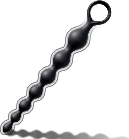 7-Ball Flexible Silicone Anal Training Chain with Pull Loop - 8.23 Inch Black