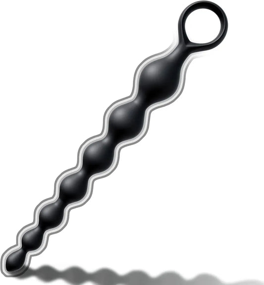 7-Ball Flexible Silicone Anal Training Chain with Pull Loop - 8.23 Inch Black