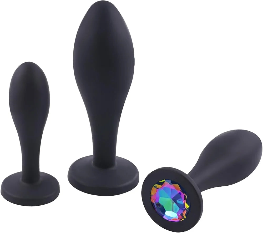 3-Piece Jeweled Anal Training Plug Kit for Beginners and Couples
