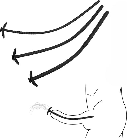 3-Piece Silicone Urethral Sounding Set with Hollow Side-Hole Design for Men