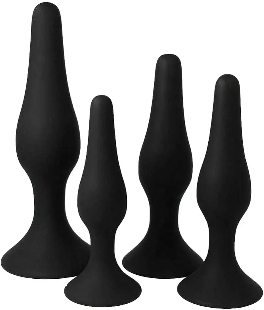 4-Piece Realistic Double-Ended Silicone Suction Cup Plug Set - Black