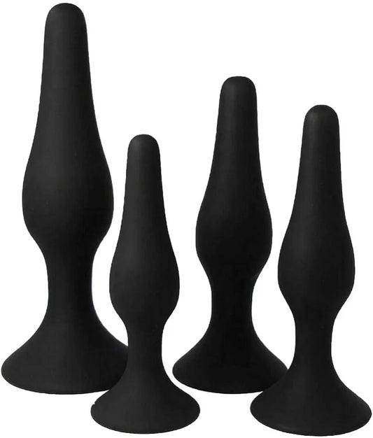 4-Piece Realistic Double-Ended Silicone Suction Cup Plug Set - Black