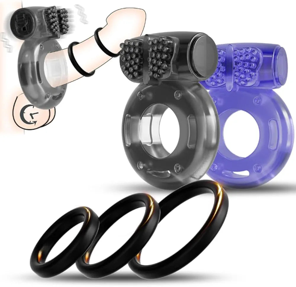 5-Piece Silicone Vibrating Penis Ring Set for Enhanced Performance and Couples Stimulation