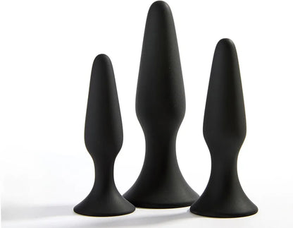Premium 3-Piece Silicone Anal Training Plug Set with Suction Bases