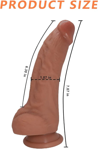 7-Inch Realistic Silicone Dildo for Women - Ultra-Soft Body-Safe Material with Strong Suction Cup and Curved Shaft