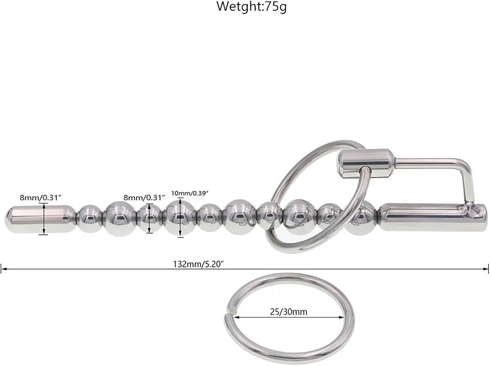 Stainless Steel Urethral Plug and Penis Ring Set for Male Electroshock Stimulation