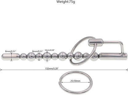 Stainless Steel Urethral Plug and Penis Ring Set for Male Electroshock Stimulation