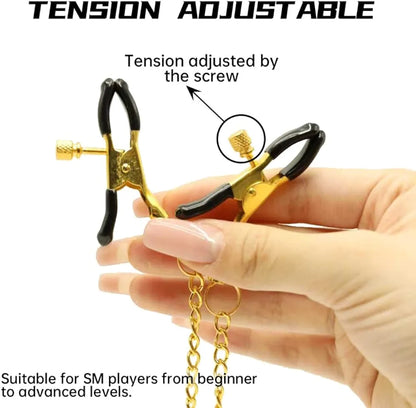 Adjustable Gold-Tone Nipple Clamps for Couples BDSM Play