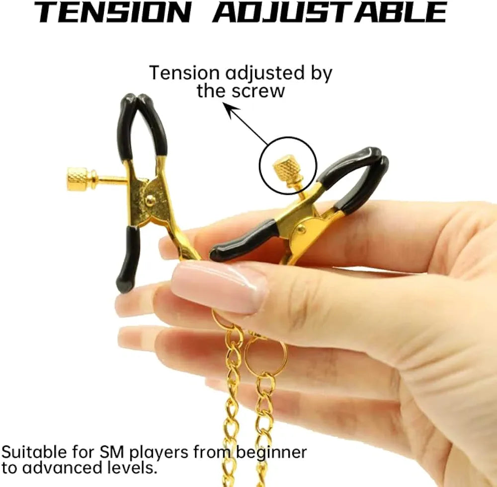Adjustable Gold-Tone Nipple Clamps - Premium BDSM Bondage & Erotic Play Accessory