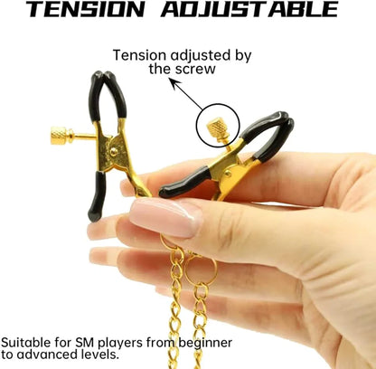Adjustable Gold-Tone Nipple Clamps - Premium BDSM Bondage & Erotic Play Accessory