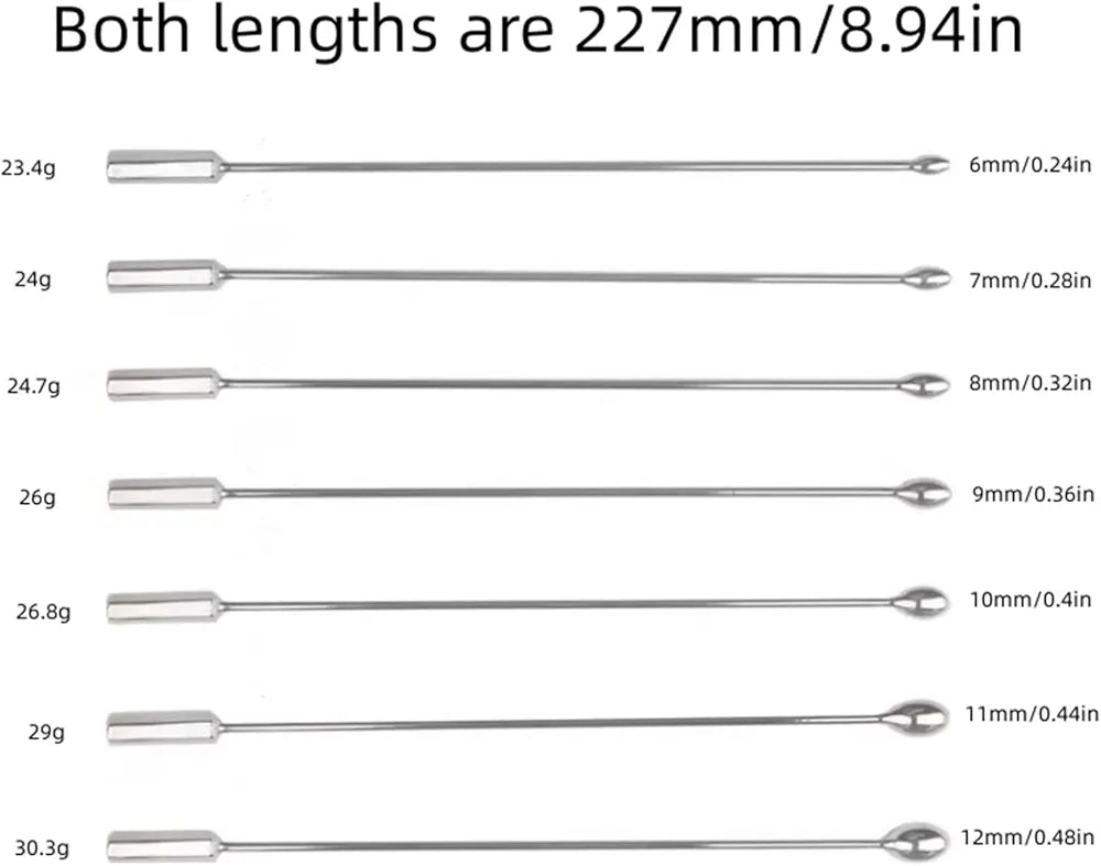 7-Piece Stainless Steel Urethral Dilator and Sounding Set for Male Stimulation